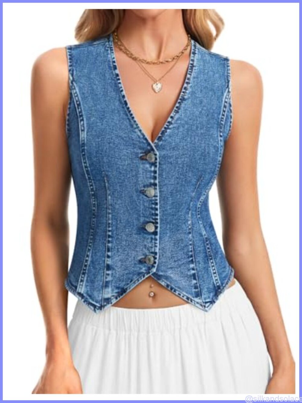 Stretchy Denim Vest Women Sleeveless V Neck Jean Vest Top